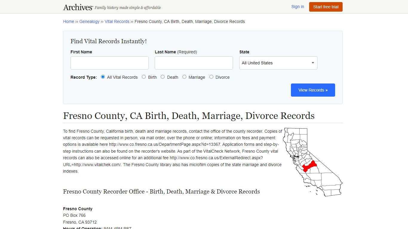 Fresno County, CA Birth, Death, Marriage, Divorce Records - Archives.com