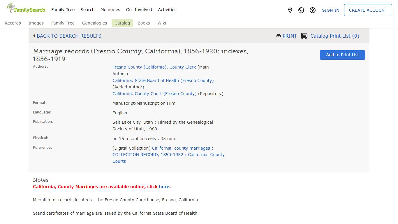 FamilySearch Catalog: Marriage records (Fresno County, California ...